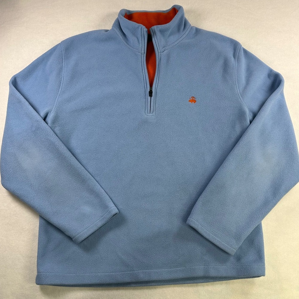 Brooks Brothers 346 Mens Fleece Quarter Zip Pullover Blue Orange Logo Large
